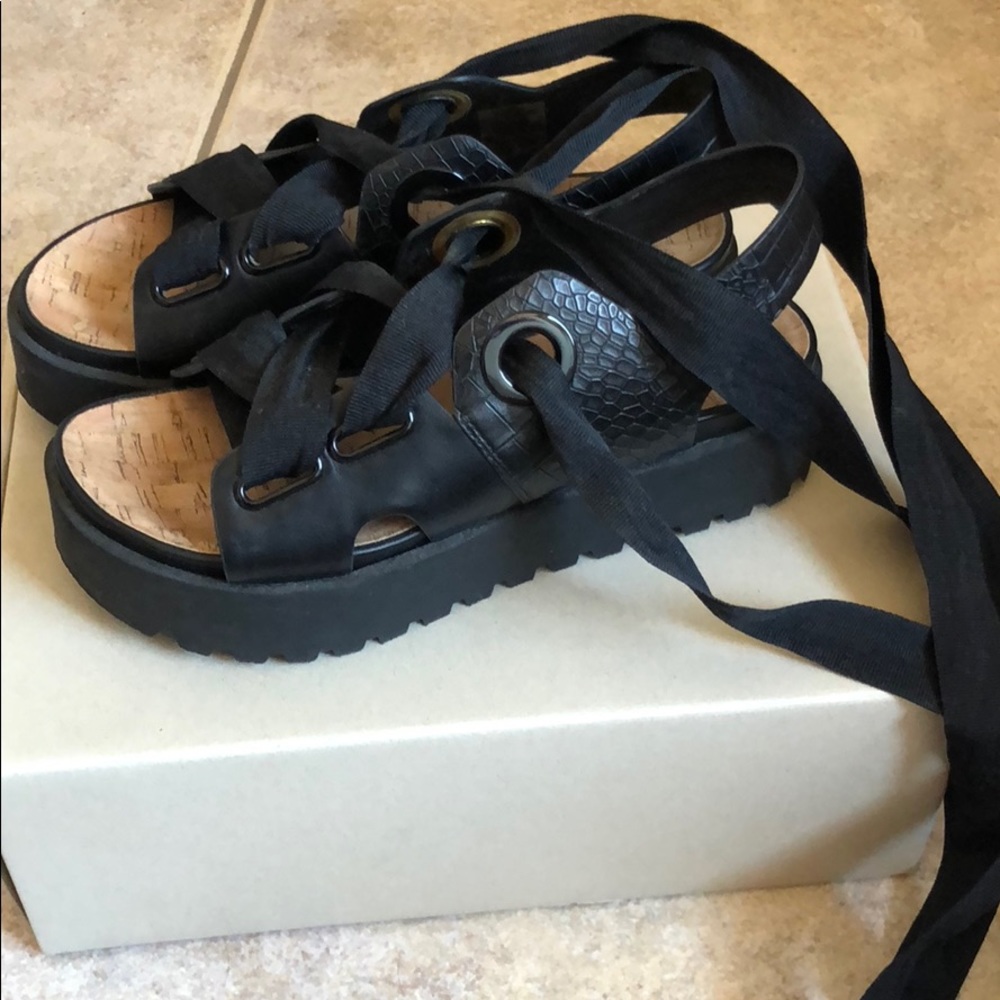 Urban Outfitters Black ribbon lace up sandals